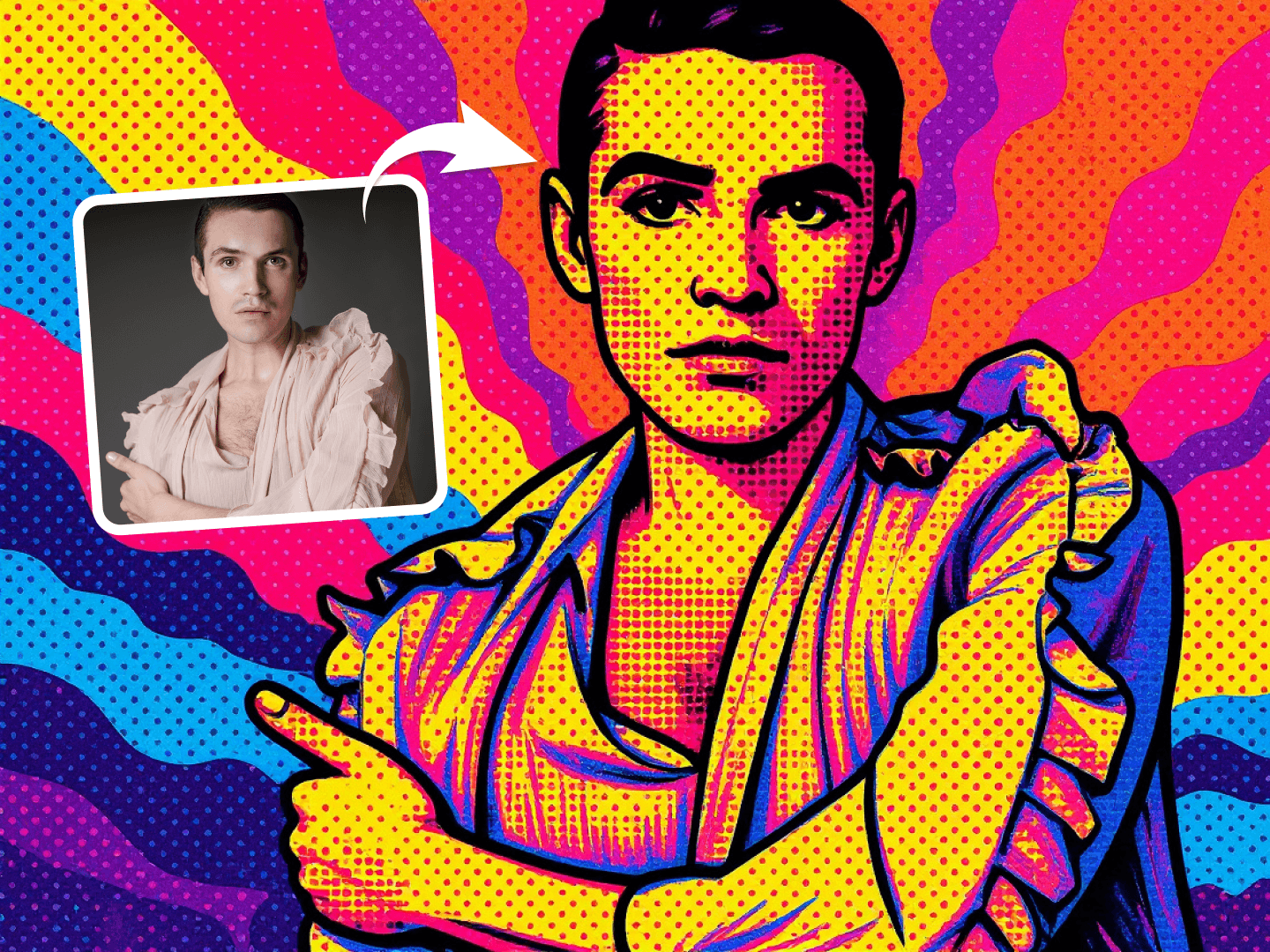 Esempio dell'output dell'AI Pop Art Generator di alta qualità.