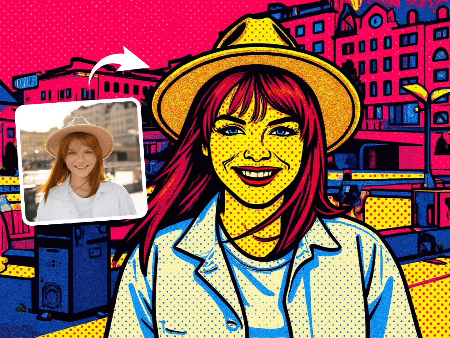 Esempio dell'output dell'AI Pop Art Generator di alta qualità.