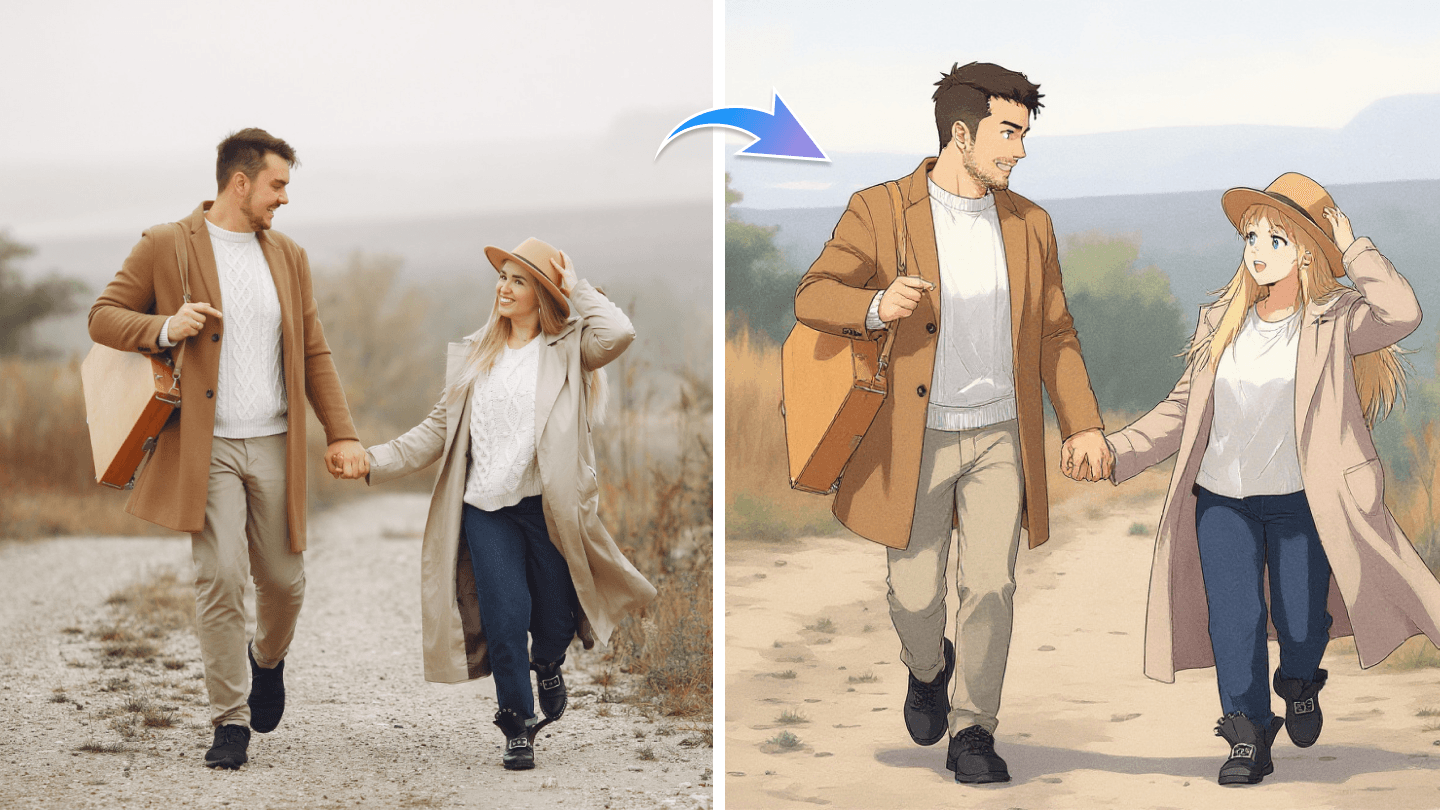 Esempio dell'output del convertitore di foto in anime di alta qualità.