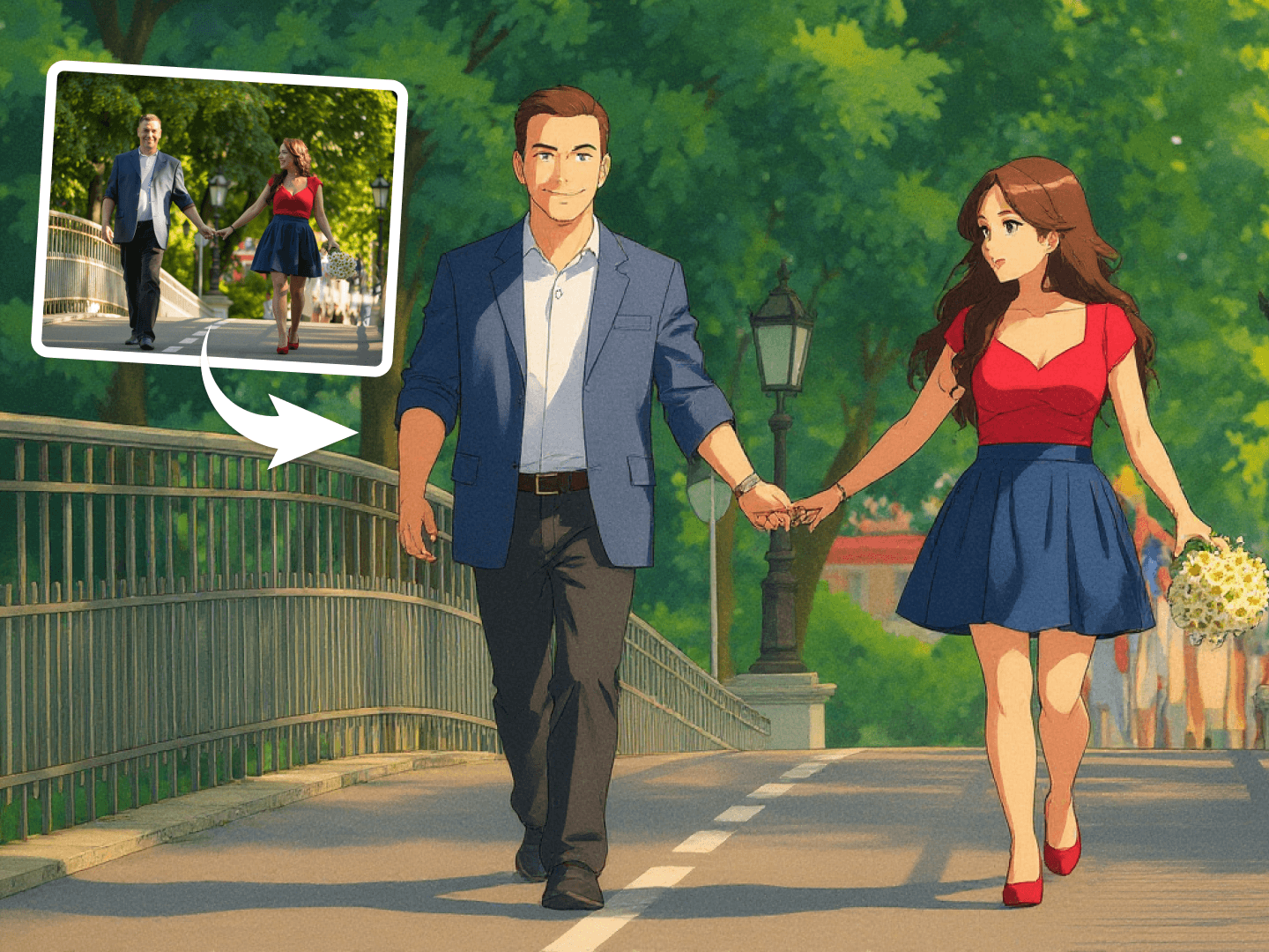 Esempio dell'output del convertitore di foto in anime di alta qualità.